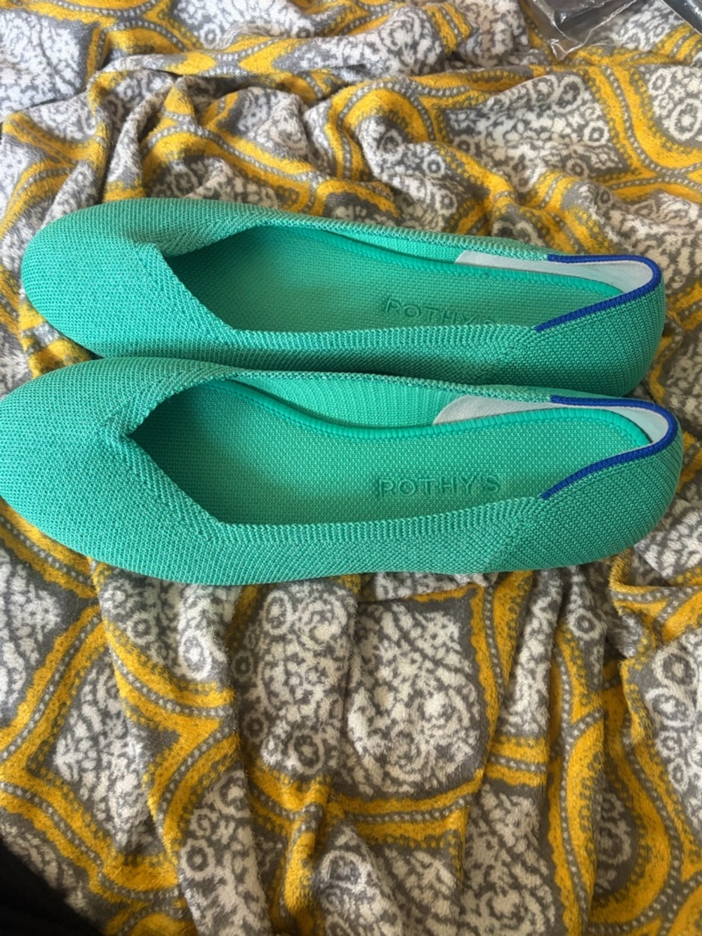 Rothy's Teal Ballet Flats with Royal Blue Trim Size 8.5